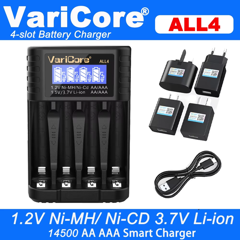 4-slots ALL4 LCD Smart Battery Charger for AA AAA 1.2v Ni-MH ni-cd 1.5v Lithium