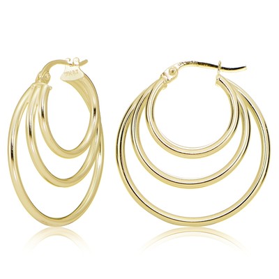 【HYERES LOR】23FW★ Silver (C) Triple Round Earrings Gold Flash Sterling Silver Triple Circle 27mm Round Hoop