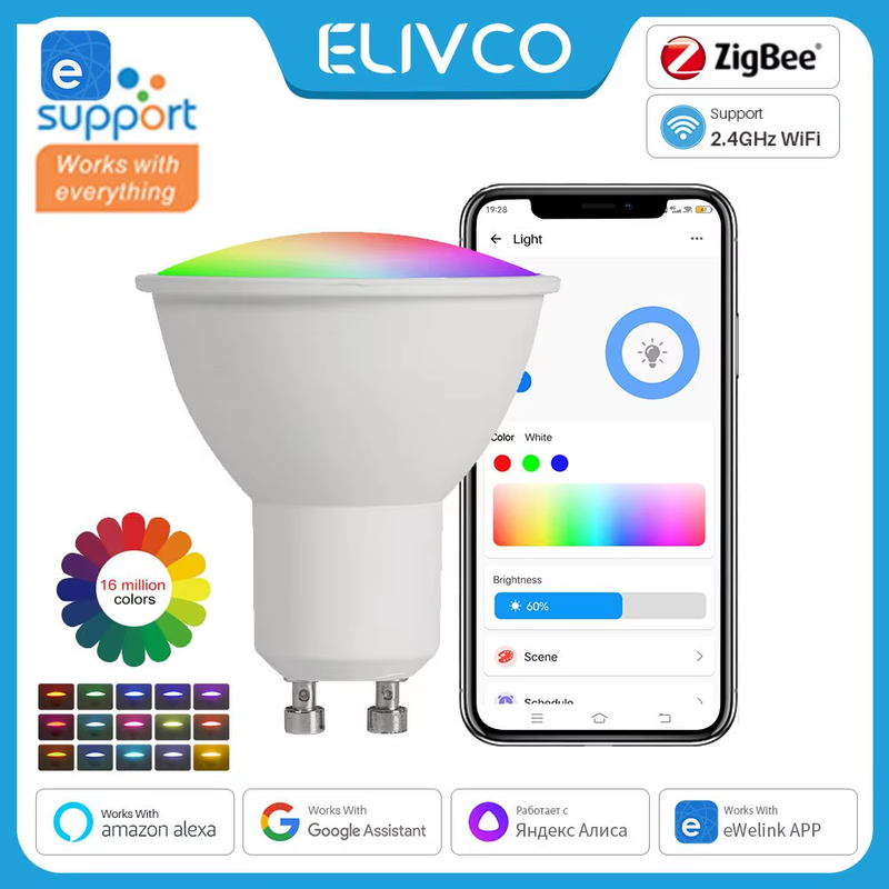 GU10 WiFi Smart LED Bulb RGB CW White 5W Dimmable Lamps EWelink APP Control Ligh