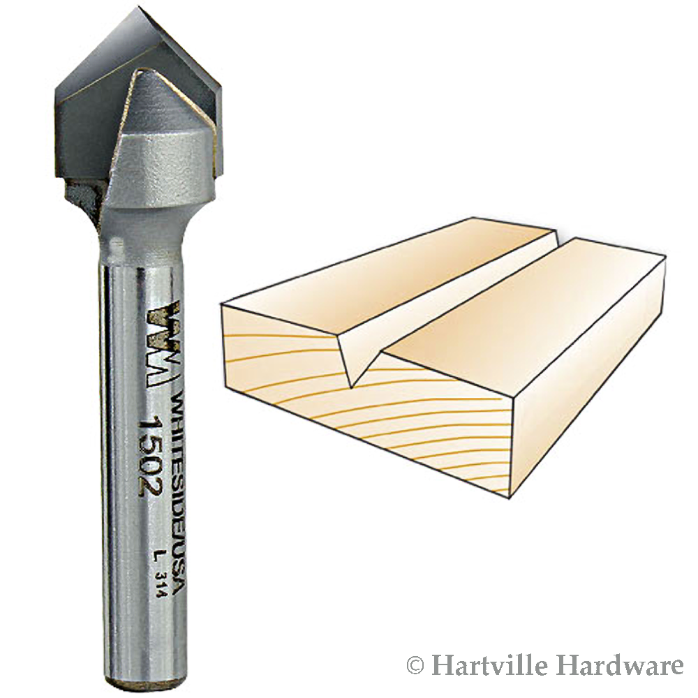 Whiteside 1502 V Groove 90 Degree Included Angle Router Bit 1/4