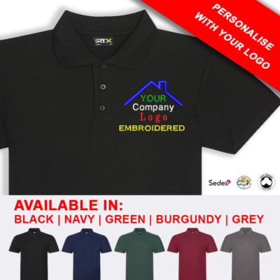 Custom Text/Logo Embroidered Polo Shirt Personalized With Your OWN LOGO XS - 4XL