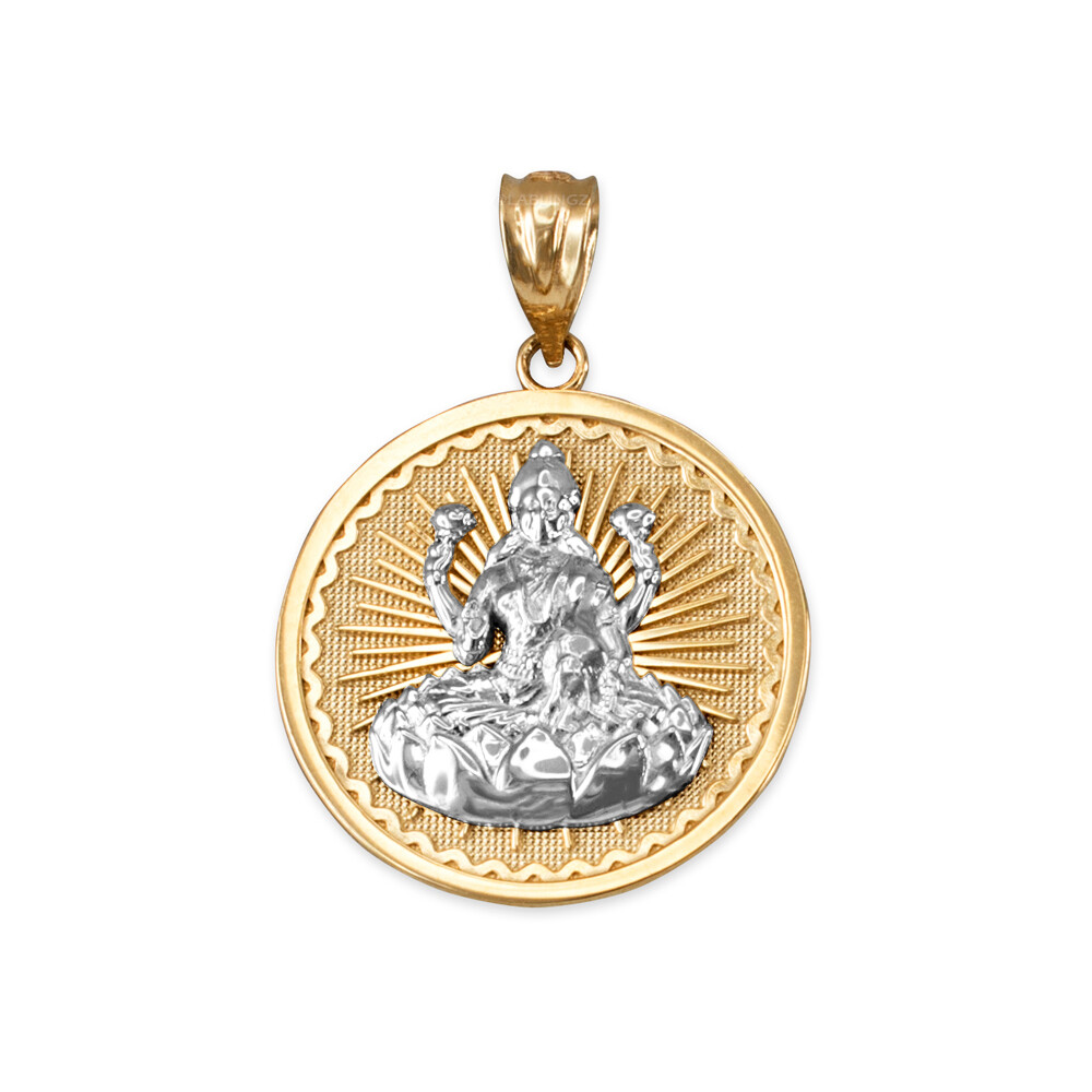 Pre-owned La Blingz Two-tone Yellow Gold Hindu Goddess Lakshmi (luxmi) Coin Pendant Necklace