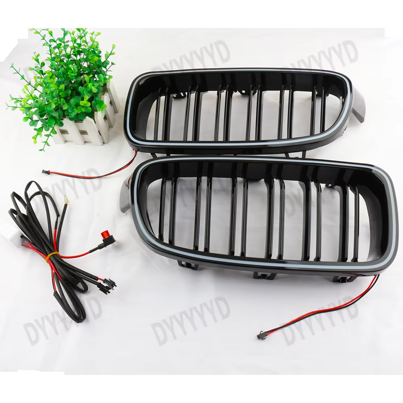 For BMW 3 Series F30 F35 2012-2019 Gloss Black Front Grille with RGB/White LED L