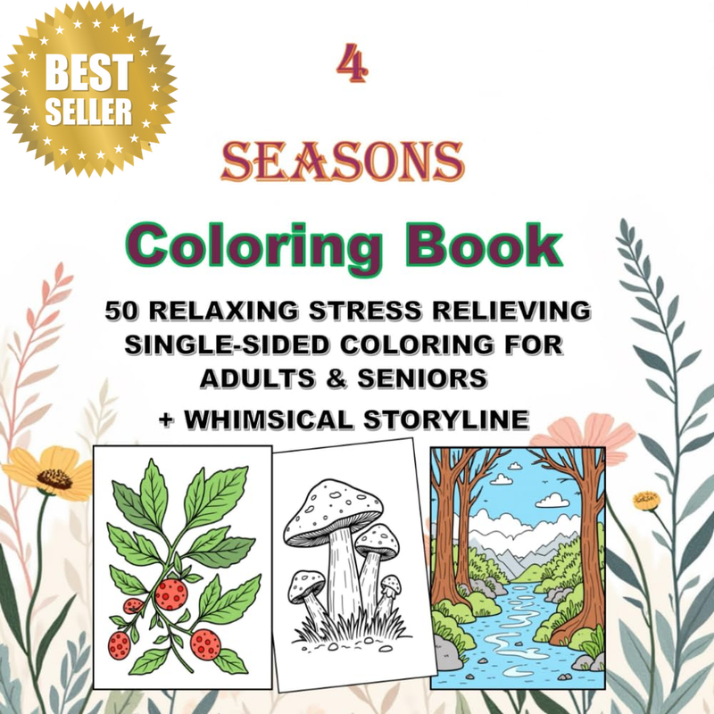 4 Seasons Coloring Book: 50 Relaxing Single-Sided Designs for Stress Relief with