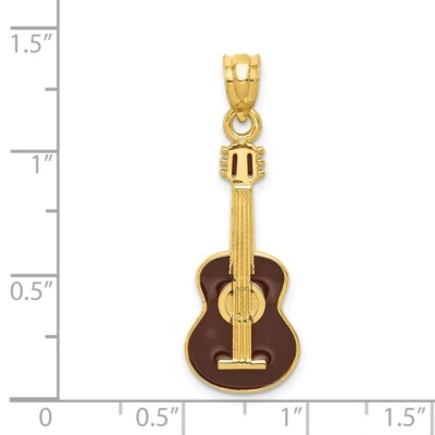 Pre-owned Skyjewelers Real 14kt Yellow Gold Enameled Guitar Pendant