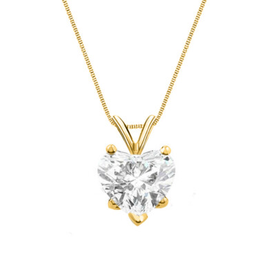Pre-owned Shine Brite With A Diamond 2 Ct Heart Shaped Real Solid 14k Yellow Gold Solitaire Pendant 18" Necklace In White/colorless