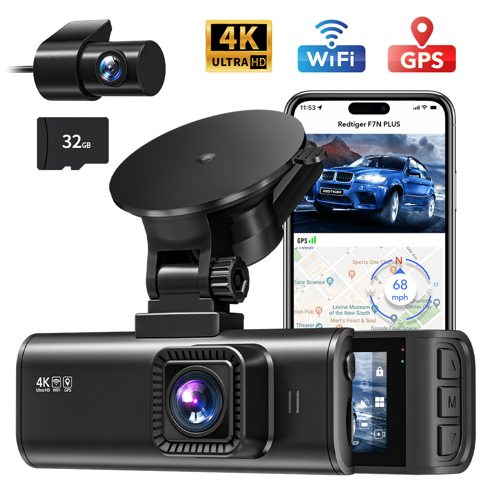 REDTIGER Dash Camera Front and Rear 4K Dash Cam Built-In WiFi & GPS Parking Mode