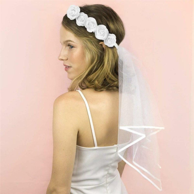 75cm Bridal Crown Flower Wreath Veil Headwear Bridal Wedding Hair