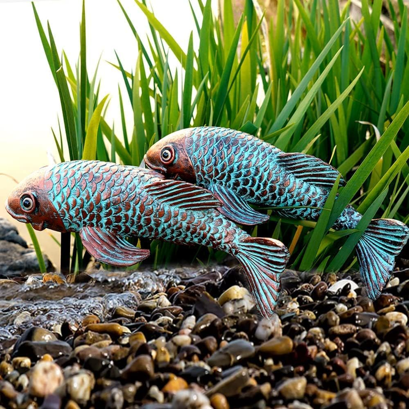 Set of 2 Antique Koi Fish Statue, Outdoor Garden Sculpture for Patio, Backyard,