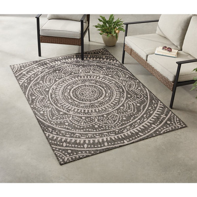 Fade and Weather Resistance In/Outdoor Grey Medallion Area Rug Carpet 6'6''X9'6''