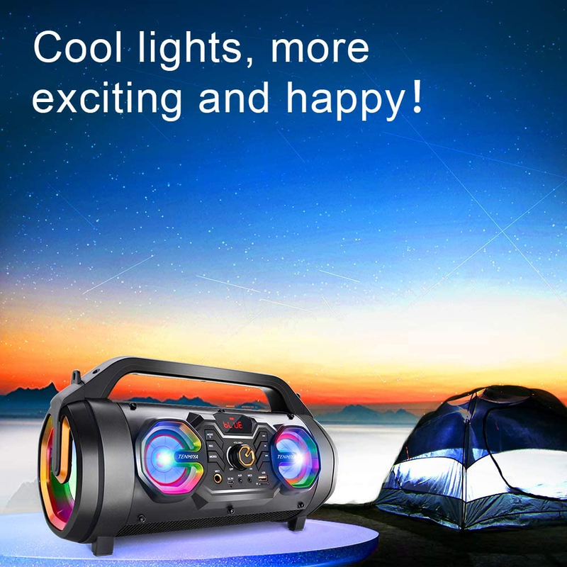 30W Portable Bluetooth Boombox with Subwoofer FM Radio RGB Colorful Lights EQ