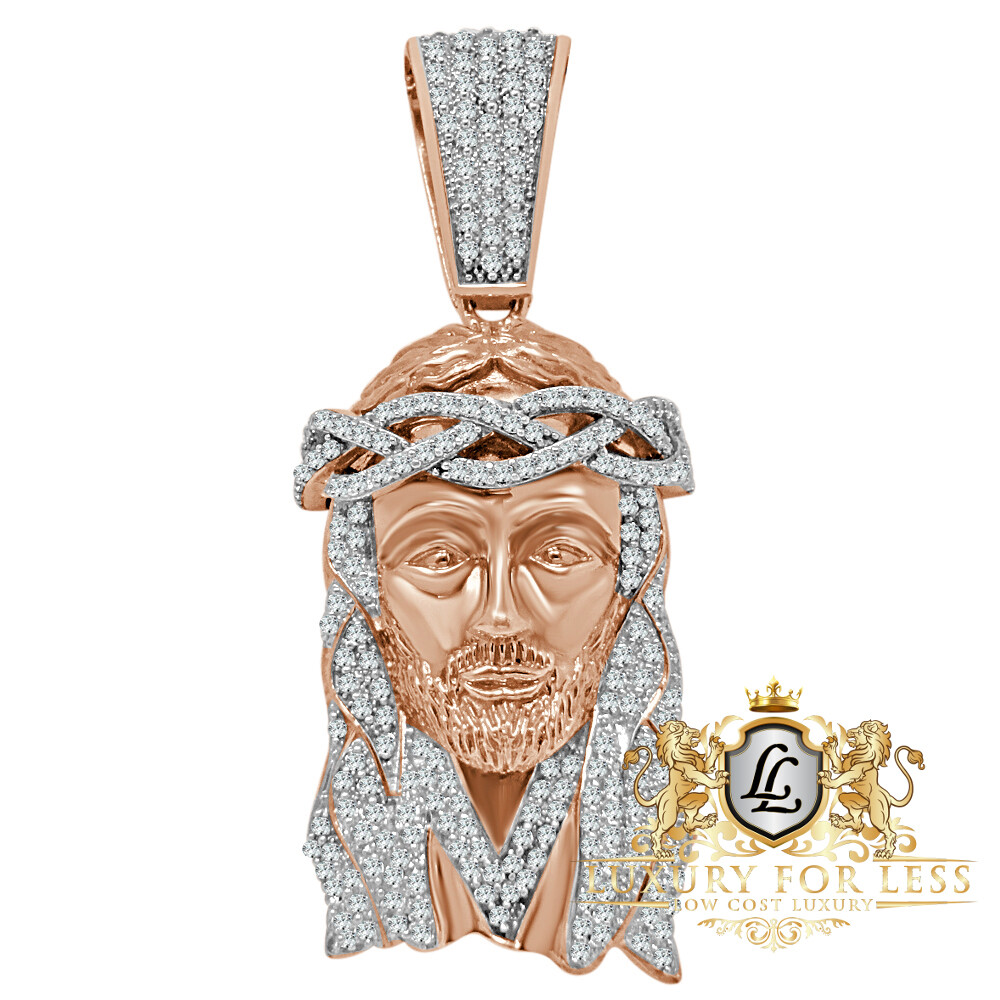 Pre-owned Jewelrypot Mens Real Rose Gold Over Sterling Silver Jesus Piece Charm Pendent Xl 2.80''