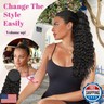 ALXNAN Wavy Curly Ponytail Extension, 22 Inch Black Brown Drawstring Ponytail for Black Women Short Soft Natural Synthetic Hairpiece Thick For Daily Use