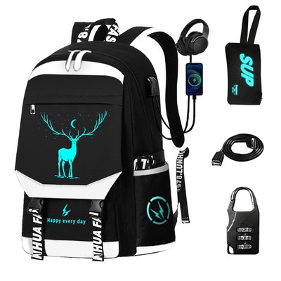 Glowing Backpack 15.6 inches with charging port headphone port cool anti-thef...