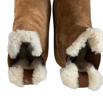 Pre-owned Bernardo Tobacco Split Suede Cozy Booties Size 8.5 In Brown