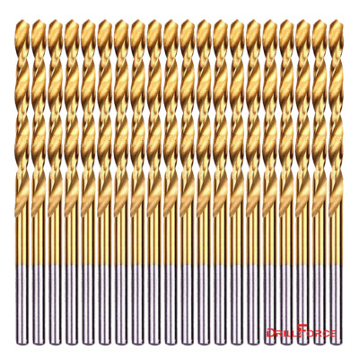 20-piece 3/16'' Round Shank HSS Titanium Coated Twist Drill Bits for Metal