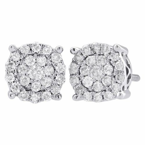 Pre-owned Jfl Diamonds & Timepieces 10k White Gold Diamond Flower Studs 7.70mm Cluster Circle Earrings 0.50 Ct.