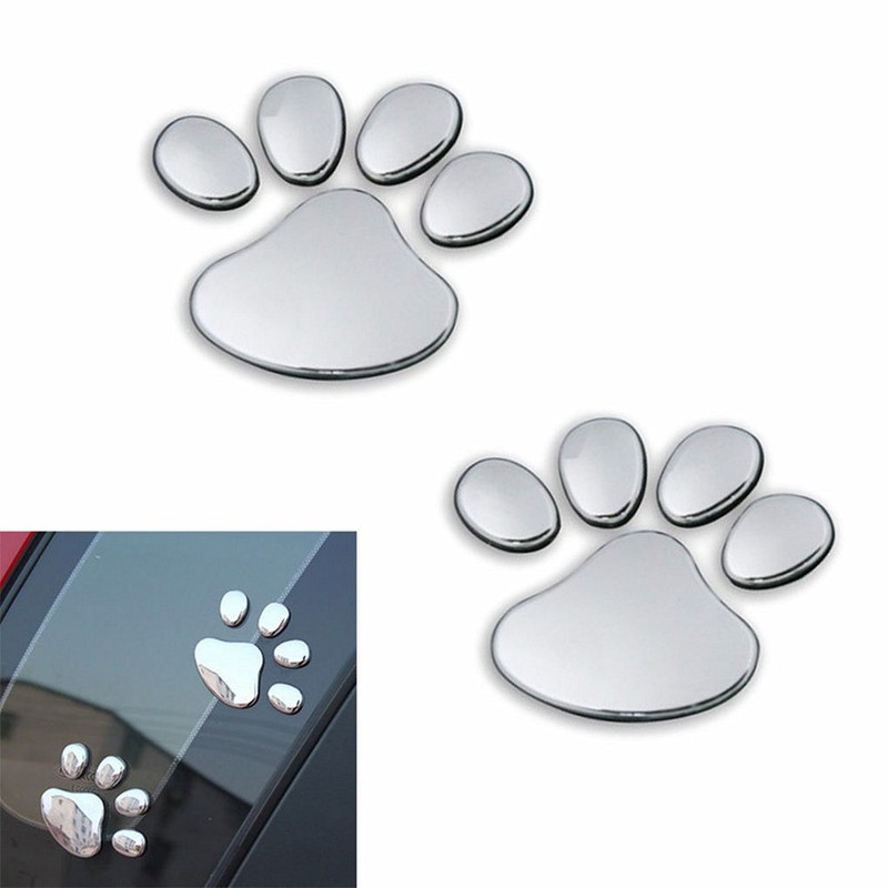 2PCS 3D Car Silver Window Bumper Body Decal Sticker Bear Cat Dog Paw Foot Prints