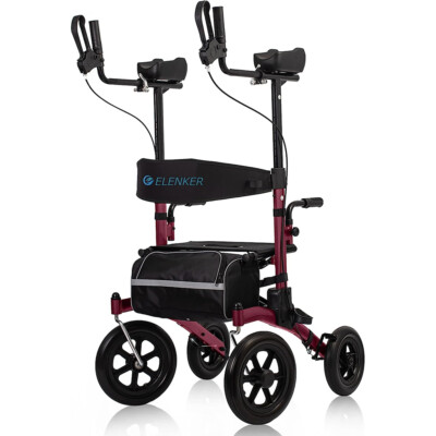 12  Deluxe ELENKER Upright Walker Stand Up Rollator Rolling Walking Medical Aid