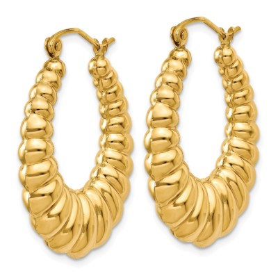 Pre-owned Superdealsforeverything Real 14kt Yellow Gold Polished Scalloped Hoop Earrings