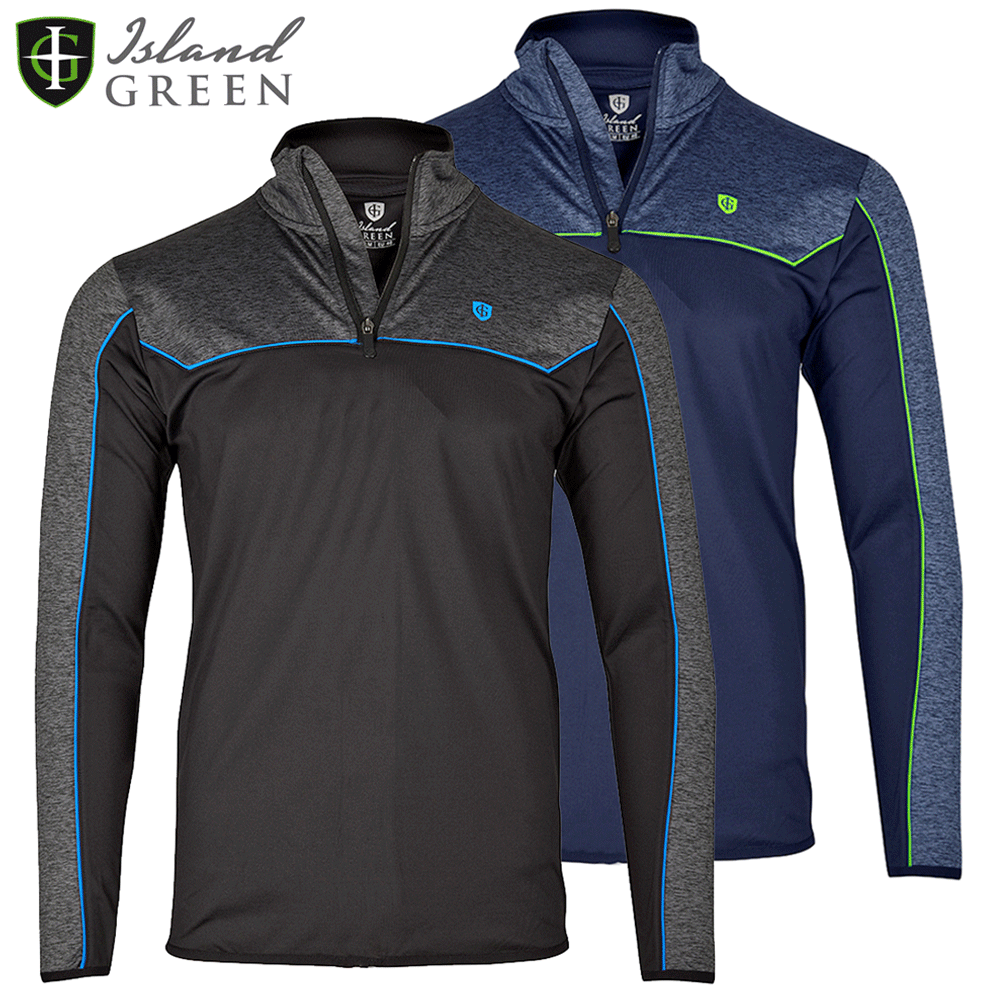 ISLAND GREEN MENS IG TECH PERFORMANCE 1/4 ZIP THERMAL FLEECE LINED GOLF