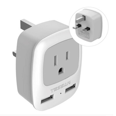 3 in 1 UK Travel Plug Adapter US To UK/HK/Saudi Arabia Travel Adapter with 2 USB
