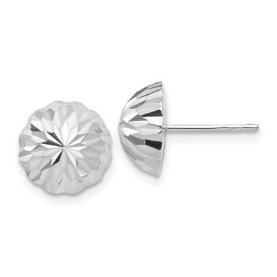 Pre-owned Superdealsforeverything Real 14kt White Gold Polished & Diamond-cut Half Ball Post Earrings