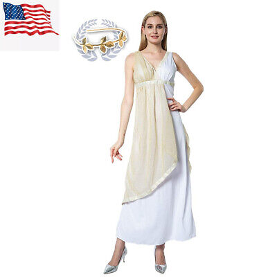 Women’s Halloween Greek Goddess Costume Toga Robe Adult Angel Costume US Stock