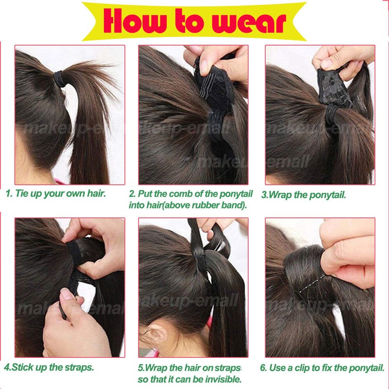 Human Hair Ponytail Extensions Black Blonde Straight Curly Wrap