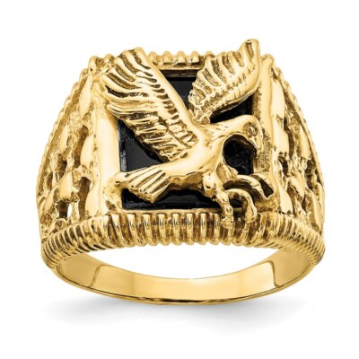 Pre-owned Superdealsforeverything Real 14kt Yellow Gold Men's Onyx Eagle Ring S:10