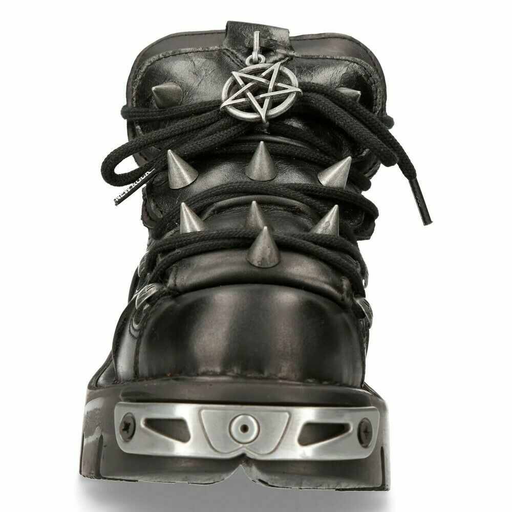 Pre-owned New Rock Rock 110-s1 Boots Unisex Black Leather Boots Rock Goth Emo Stud Low Biker