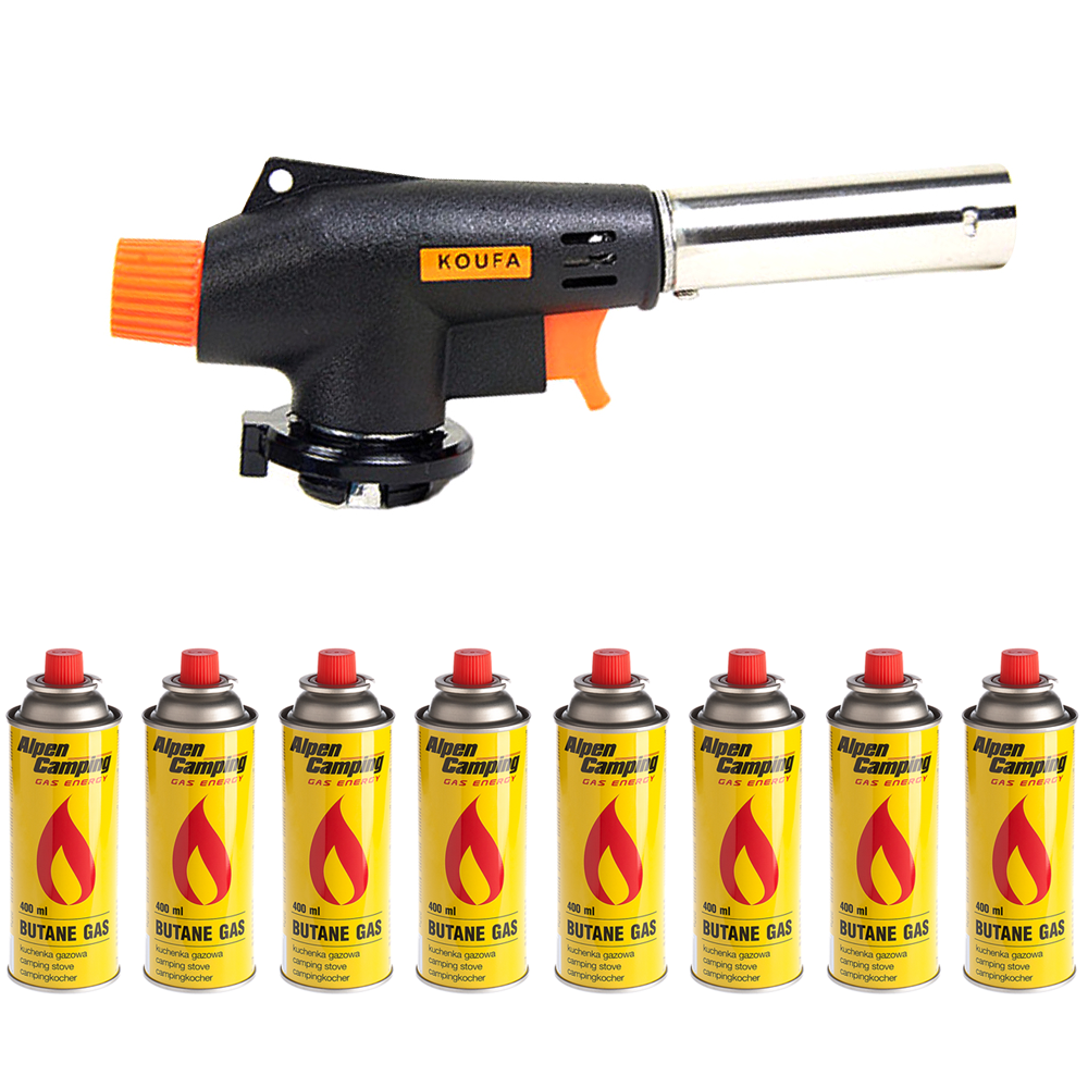 Gasbrenner Bunsenbrenner Lötlampe Lötbrenner Gasanzünder + 8 Gaskartuschen 227g
