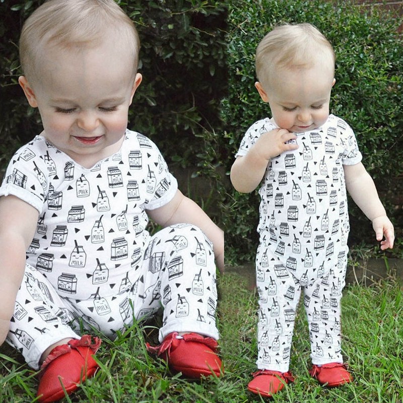 Infant Baby Boys Girls Short Sleeve Milk Bottle Print Romper