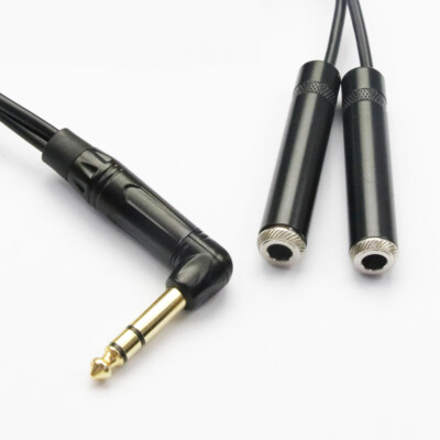 1/4 TRS Right Angle to Dual TS 1/4 Female Stereo Breakout Splitter Y Cable