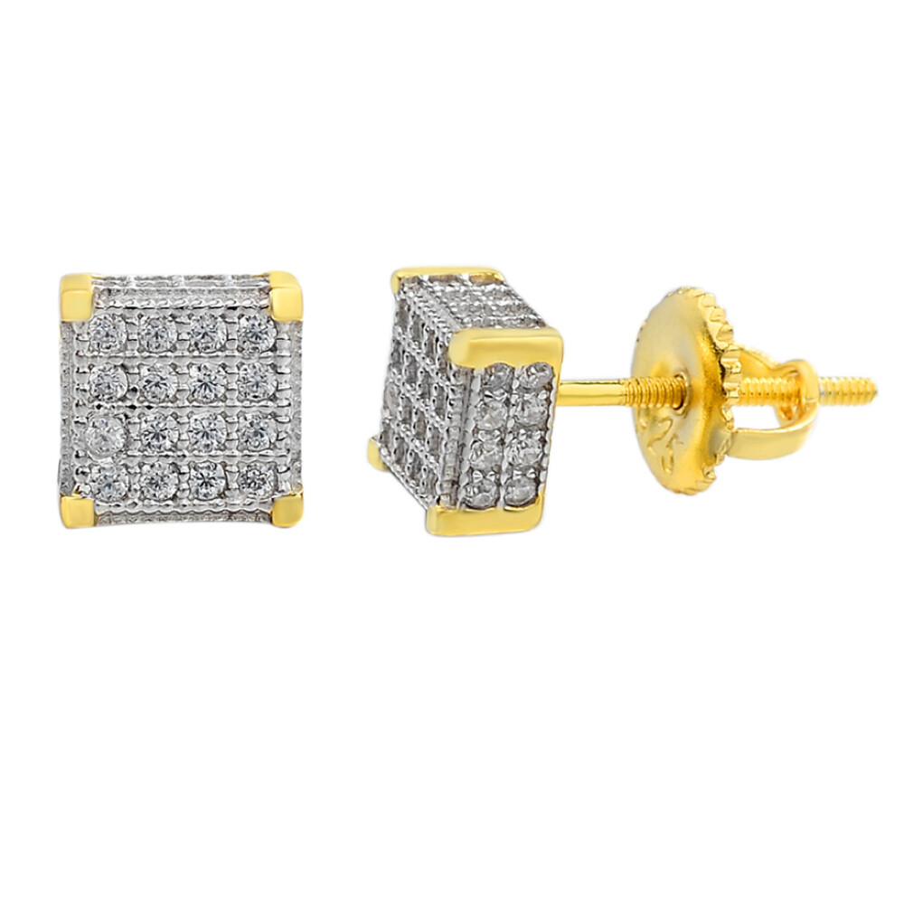Mens Real Solid 925 Silver Iced CZ Hip Hop Earrings Studs