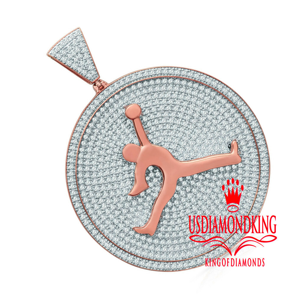 Pre-owned Us Diamond King Mens Big 3'' Real Rose Gold Over Pure Silver Jumpman Jorden Charm Custom Pendant