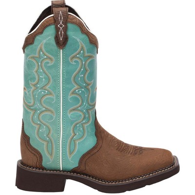 Justin Boots Raya Embroidery Square Toe Cowboy Womens Blue, Brown Casual Boots