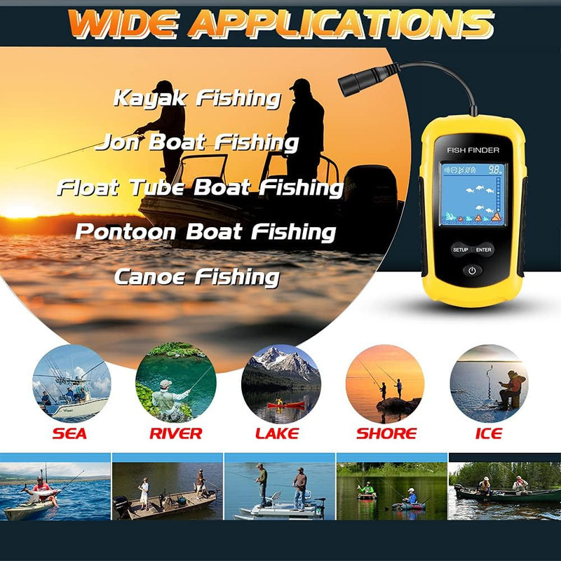 Handheld Kayak Fish Depth Finder Portable Transducer Fish Finder Sonar Boat Dock