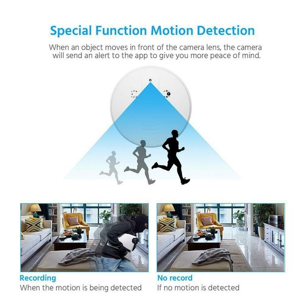 Motion detection camera feature with recording examples.