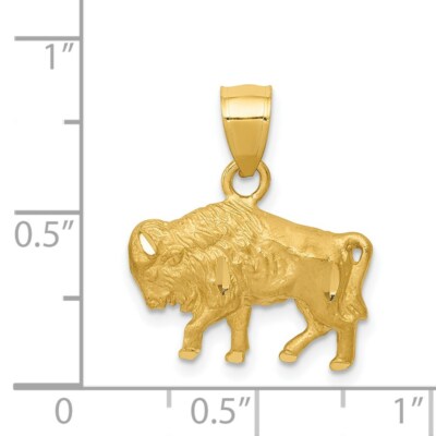 Pre-owned Superdealsforeverything Real 14kt Yellow Gold Diamond-cut Buffalo Pendant