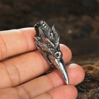 Silver Dragon Tooth Pendant Necklace Chain Men's Punk Rock Biker Jewelry Gift