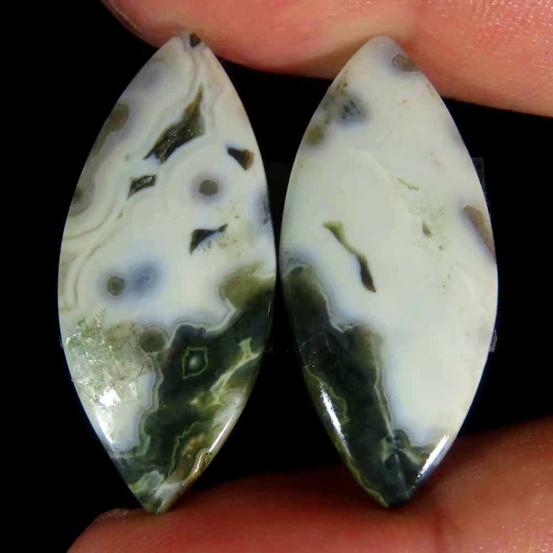 Paire De Marquise En Jaspe OcÃ©Anique 100 % Naturel Cabine 13 X 29 X 3 Mm Pier...