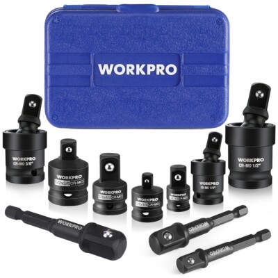 WORKPRO 10PC Impact Socket Set Adapter 1/4'' 3/8'' 1/2'' Joint Socket Drill Adapter