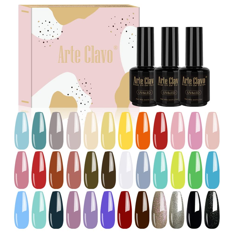 Arte Clavo 36Pcs Fall Gel Nail Polish Set-Pink Purple Green Black Gel Polish Set