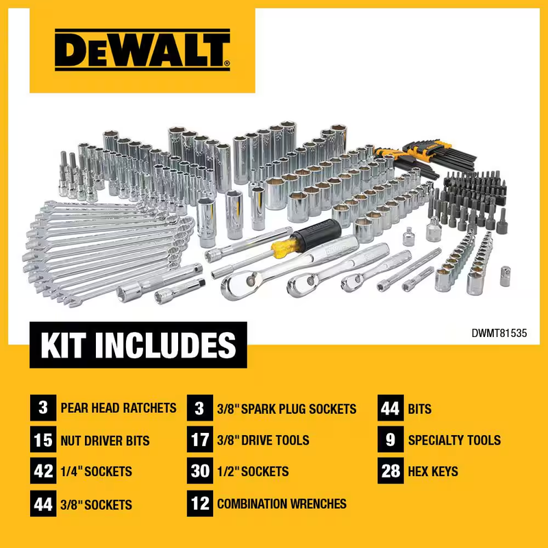Dewalt Mechanics Tool Set (247-Piece)  Case Socket Wrenches Ratchet Drive Tough