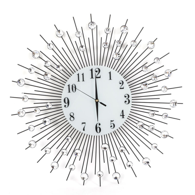 Large Luxury Art Wall Watch Round Diamond Modern Wall Clock Home Decor 60x60cm 