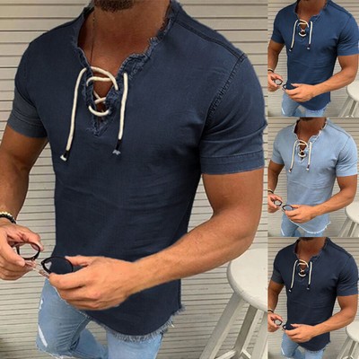 Herren Massiv Kurzärmelig Tiefer TShirt Basic TShirt Slim Fit Fitness Top