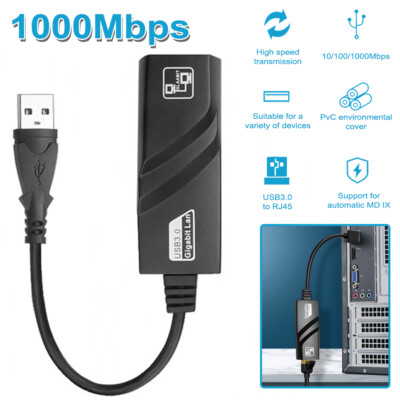 USB 3.0 Gigabit Ethernet LAN RJ45 1000Mbps Network Adapter For Windows PC Mac