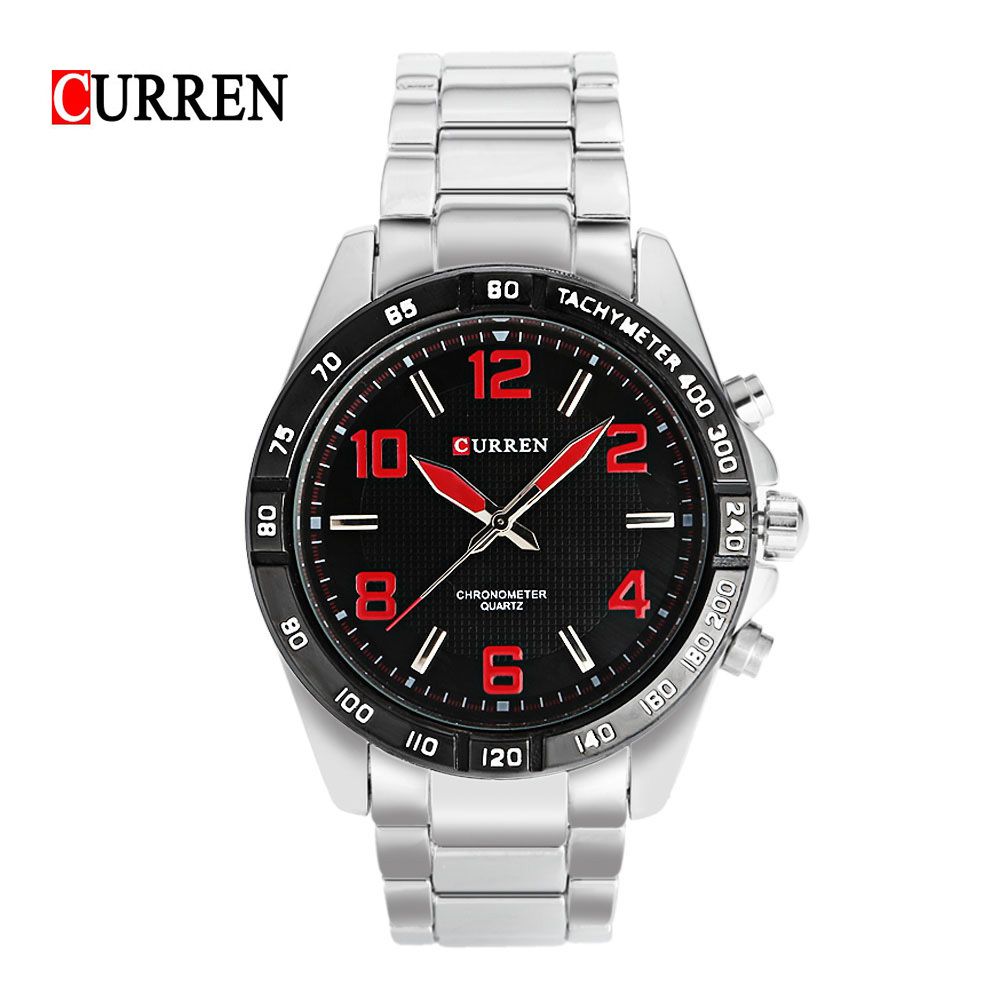 Orologio Polso Curren 8107 Uomo Analogico Quarzo Moderno Silver Quadr Rosso lac