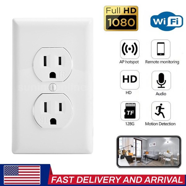 NEW 1080P HD WiFi Camera Wall Outlet Socket Home Security Video Recorder Cam